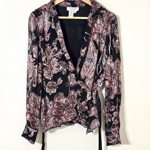 Vtg Y2K Silk Beaded Paisley Wrap Top Jacket Floral Tie Belt Whimsigoth Witchy - Picture 3 of 15